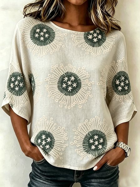 Crew Neck Half Sleeve Floral Regular Loose Blouse For Women, White, Blouses
Crew Neck Half Sleeve Floral Regular Loose Blouse For Women, White, Blouses