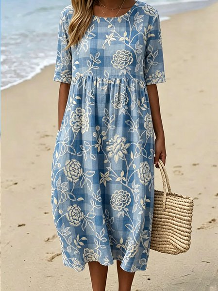 Women Floral Summer Dress Crew Neck Short Sleeve Fit & Flare Dress A-Line Dress, Blue, Dresses
Women Floral Summer Dress Crew Neck Short Sleeve Fit & Flare Dress A-Line Dress, Blue, Dresses