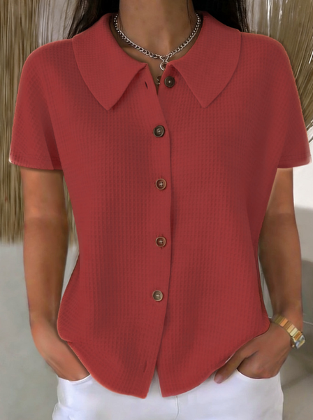 Shawl Collar Short Sleeve Plain Regular Loose Shirt For Women, Red, Shirts
Shawl Collar Short Sleeve Plain Regular Loose Shirt For Women, Red, Shirts