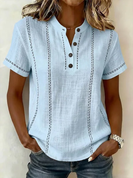 Women Plain Short Sleeve Shirt Vintage Daily Summer Top, Blue, Blouses
Women Plain Short Sleeve Shirt Vintage Daily Summer Top, Blue, Blouses