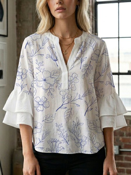 V Neck Three Quarter Sleeve Floral Regular Loose Blouse For Women, Color3, Blouses
V Neck Three Quarter Sleeve Floral Regular Loose Blouse For Women, Color3, Blouses