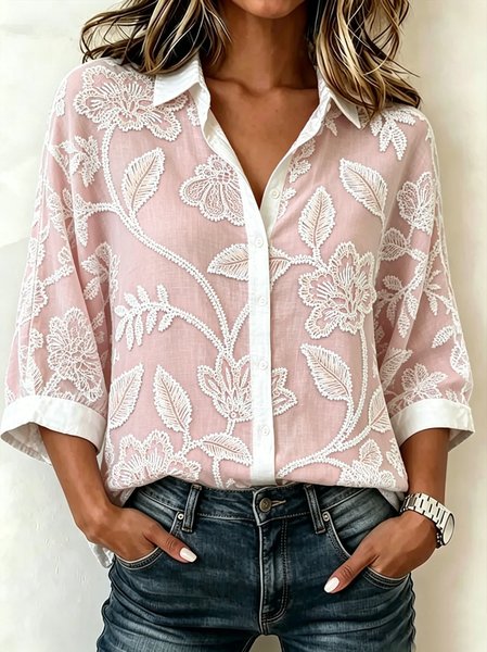 Shawl Collar Half Sleeve Floral Regular Loose Shirt For Women, Pink, Shirts
Shawl Collar Half Sleeve Floral Regular Loose Shirt For Women, Pink, Shirts
