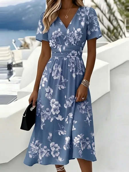 Women Floral Summer Dress V Neck Short Sleeve Beach Dress A-Line Dress, Blue, Dresses
Women Floral Summer Dress V Neck Short Sleeve Beach Dress A-Line Dress, Blue, Dresses