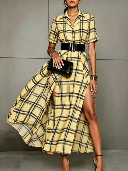 Elegant Plaid Shirt Collar Maxi Dress No Belt, As picture, Maxi Dresses
Elegant Plaid Shirt Collar Maxi Dress No Belt, As picture, Maxi Dresses
