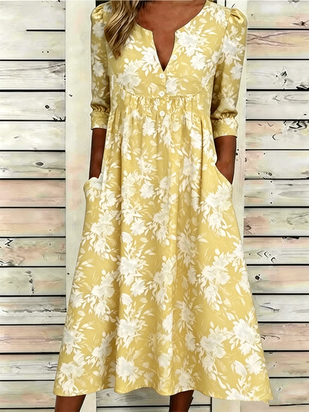 Women Floral Summer Dress Half Open Collar Half Sleeve A-Line Dress, Yellow, Dresses
Women Floral Summer Dress Half Open Collar Half Sleeve A-Line Dress, Yellow, Dresses