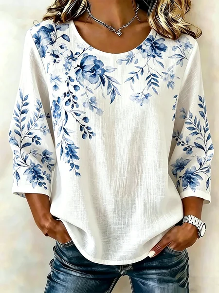 Crew Neck Half Sleeve Floral Lightweight Loose Shirt For Women, White, Blouses
Crew Neck Half Sleeve Floral Lightweight Loose Shirt For Women, White, Blouses