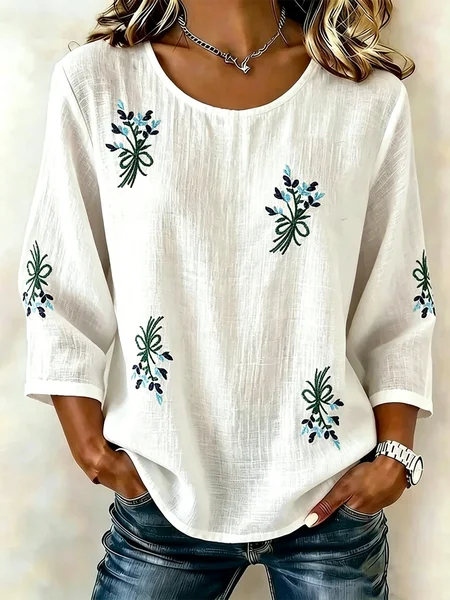 Crew Neck Half Sleeve Floral Lightweight Loose Shirt For Women, White, Blouses
Crew Neck Half Sleeve Floral Lightweight Loose Shirt For Women, White, Blouses