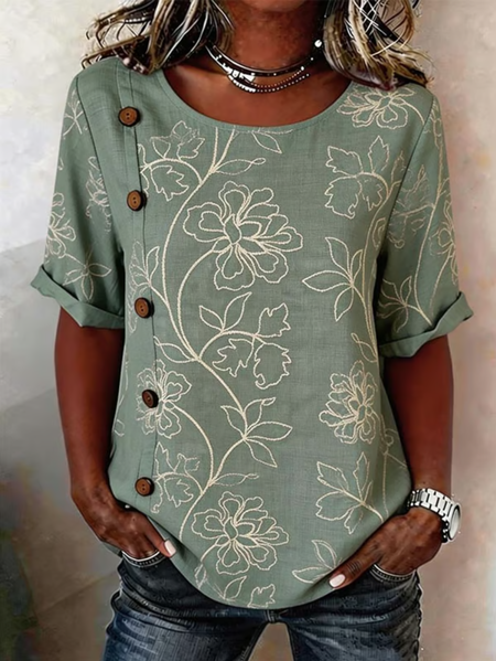 Crew Neck Short Sleeve Floral Lightweight Loose Shirt For Women, Green, T-shirts
Crew Neck Short Sleeve Floral Lightweight Loose Shirt For Women, Green, T-shirts