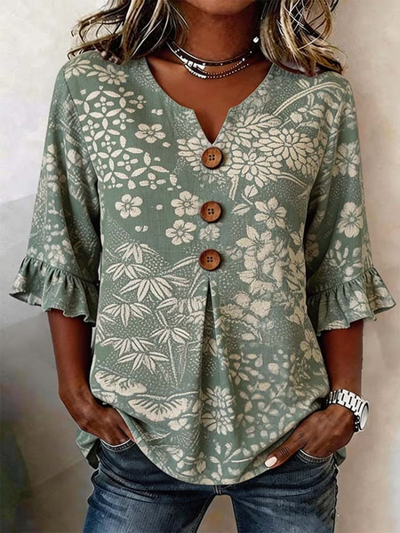 V Neck Half Sleeve Floral Printing Regular Micro-Elasticity Regular Fit Blouse For Women, Green, Blouses
V Neck Half Sleeve Floral Printing Regular Micro-Elasticity Regular Fit Blouse For Women, Green, Blouses