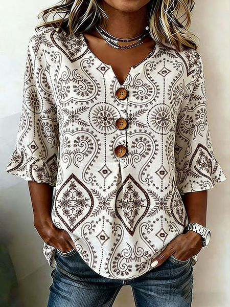 Women Abstract V Neck Half Sleeve Blouse Printing Vintage Daily Summer Top, White, Blouses
Women Abstract V Neck Half Sleeve Blouse Printing Vintage Daily Summer Top, White, Blouses