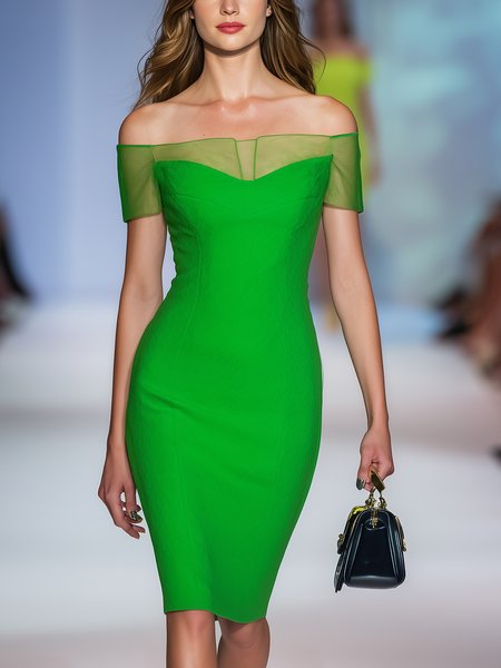 Elegant Plain Split Joint Off The Shoulder Knee Length Dress, Green, Midi Dresses
Elegant Plain Split Joint Off The Shoulder Knee Length Dress, Green, Midi Dresses