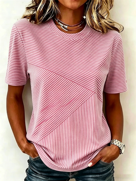 Casual Striped Crew Neck Short Sleeve T-shirt, Rose, T-shirts
Casual Striped Crew Neck Short Sleeve T-shirt, Rose, T-shirts