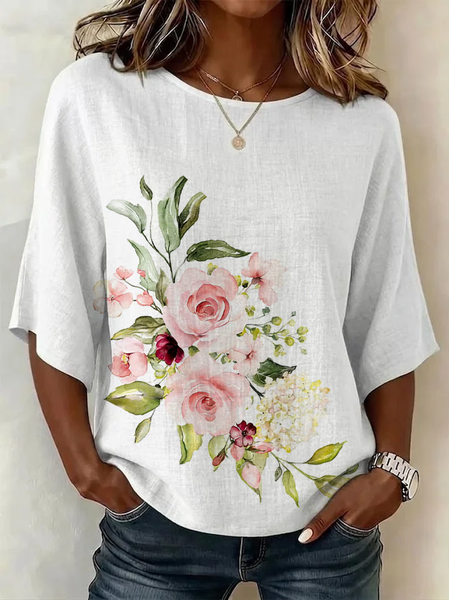 Crew Neck Half Sleeve Floral Printing Regular Micro-Elasticity Regular Fit Blouse For Women, White, Blouses
Crew Neck Half Sleeve Floral Printing Regular Micro-Elasticity Regular Fit Blouse For Women, White, Blouses
