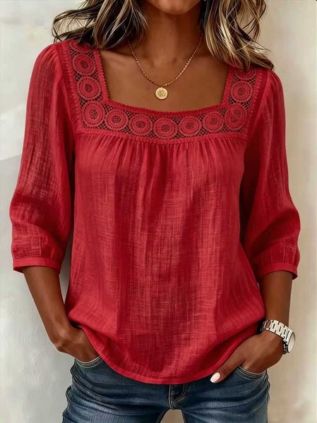 Square Neck Half Sleeve Plain Regular Loose Blouse For Women, Red, Blouses
Square Neck Half Sleeve Plain Regular Loose Blouse For Women, Red, Blouses