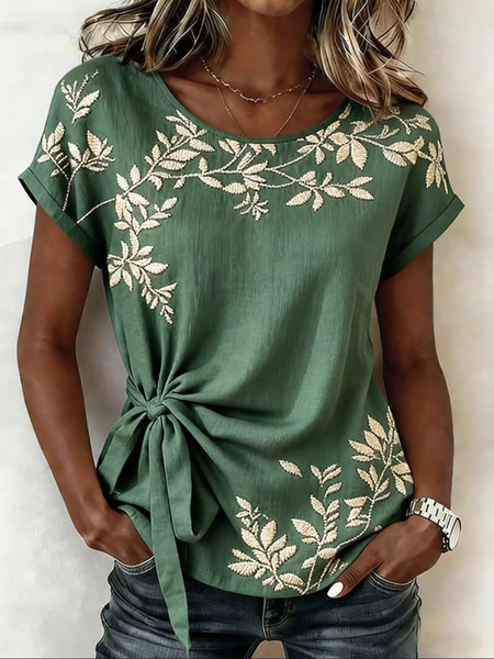 Crew Neck Short Sleeve Botanical Pattern Regular Loose Shirt For Women, Green, T-shirts
Crew Neck Short Sleeve Botanical Pattern Regular Loose Shirt For Women, Green, T-shirts