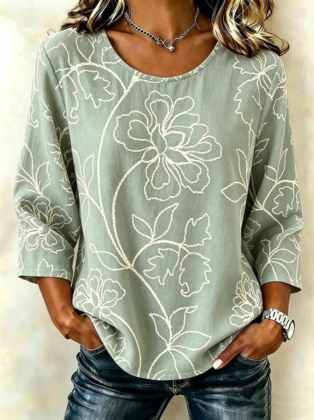 Crew Neck Half Sleeve 3D Printing Lightweight Loose Blouse For Women, Green, Blouses
Crew Neck Half Sleeve 3D Printing Lightweight Loose Blouse For Women, Green, Blouses