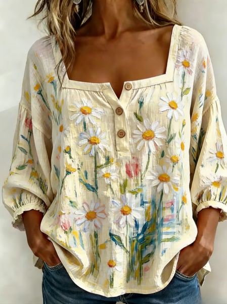 Women Floral Square Neck Three Quarter Sleeve Blouse Printing Vintage Daily Spring/Fall Top, Beige, Blouses
Women Floral Square Neck Three Quarter Sleeve Blouse Printing Vintage Daily Spring/Fall Top, Beige, Blouses