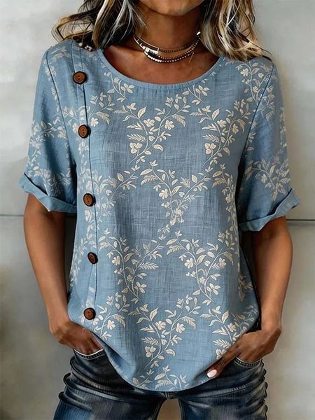 Crew Neck Short Sleeve Floral Lightweight Loose Shirt For Women, Blue, T-shirts
Crew Neck Short Sleeve Floral Lightweight Loose Shirt For Women, Blue, T-shirts
