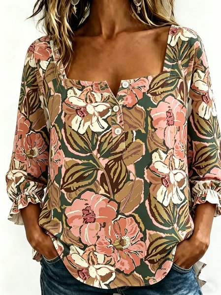 Square Neck Three Quarter Sleeve Floral Regular Micro-Elasticity Loose Blouse For Women, As picture, Blouses
Square Neck Three Quarter Sleeve Floral Regular Micro-Elasticity Loose Blouse For Women, As picture, Blouses