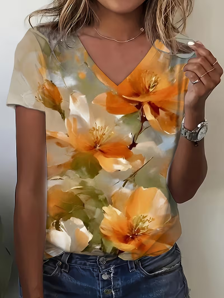 Vintage Floral V Neck Short Sleeve T-shirt, Orange, T-shirts
Vintage Floral V Neck Short Sleeve T-shirt, Orange, T-shirts
