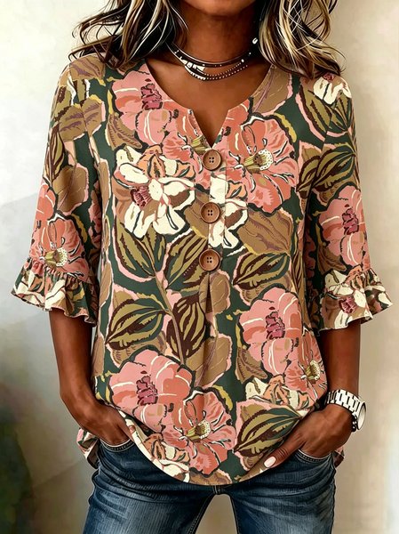 V Neck Half Sleeve Floral Regular Regular Fit Blouse For Women, As picture, Blouses
V Neck Half Sleeve Floral Regular Regular Fit Blouse For Women, As picture, Blouses