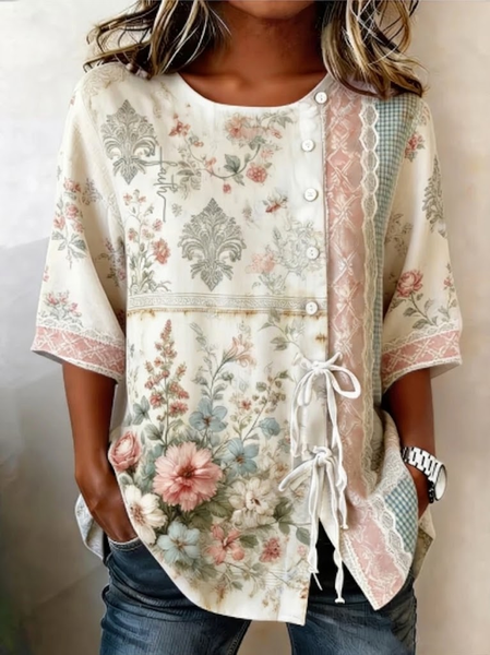 Crew Neck Half Sleeve Floral Regular Micro-Elasticity Loose Shirt For Women, As picture, Shirts
Crew Neck Half Sleeve Floral Regular Micro-Elasticity Loose Shirt For Women, As picture, Shirts