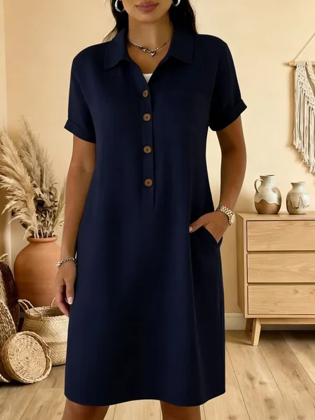 Women Plain Summer Dress Shawl Collar Short Sleeve H-Line Dress, Deep blue, Dresses
Women Plain Summer Dress Shawl Collar Short Sleeve H-Line Dress, Deep blue, Dresses