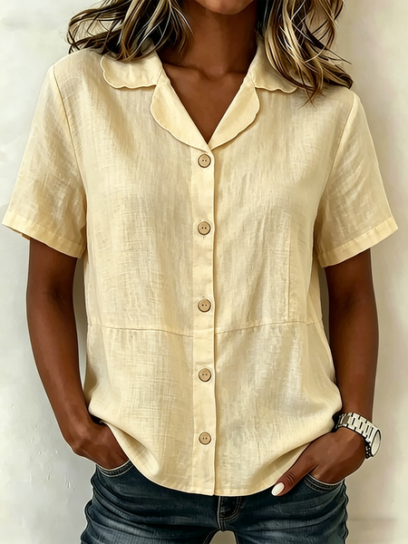 Shawl Collar Short Sleeve Plain Lightweight Loose Shirt For Women, Beige, Shirts
Shawl Collar Short Sleeve Plain Lightweight Loose Shirt For Women, Beige, Shirts