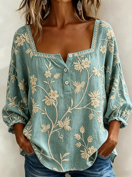 Three Quarter Sleeve Floral Lightweight Loose Shirt For Women, Cyan, Blouses
Three Quarter Sleeve Floral Lightweight Loose Shirt For Women, Cyan, Blouses