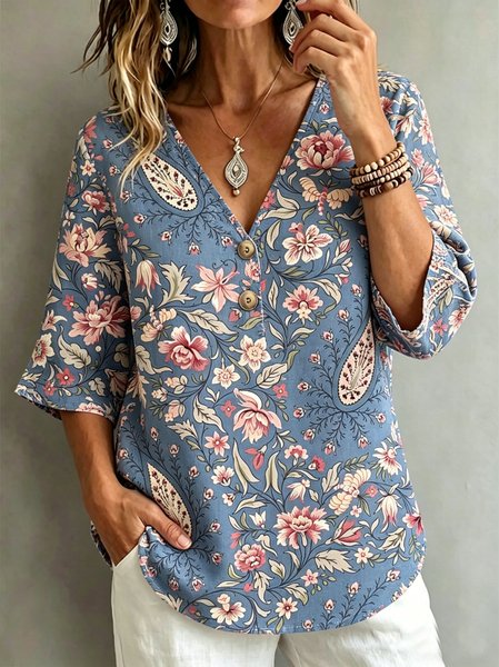 V Neck Short Sleeve Paisley Regular Loose Blouse For Women, Blue, Blouses
V Neck Short Sleeve Paisley Regular Loose Blouse For Women, Blue, Blouses