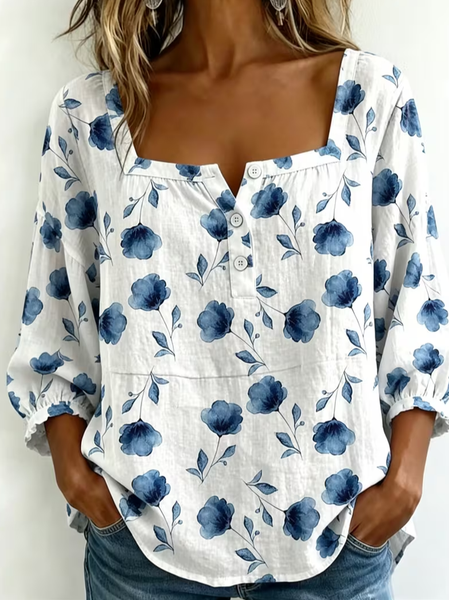 Women Floral Square Neck Three Quarter Sleeve Blouse Printing Vintage Daily Spring/Fall Top, White, Blouses
Women Floral Square Neck Three Quarter Sleeve Blouse Printing Vintage Daily Spring/Fall Top, White, Blouses