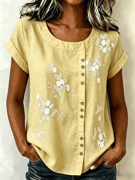 Crew Neck Short Sleeve 3D Printing Regular Loose Blouse For Women, Yellow, Blouses
Crew Neck Short Sleeve 3D Printing Regular Loose Blouse For Women, Yellow, Blouses