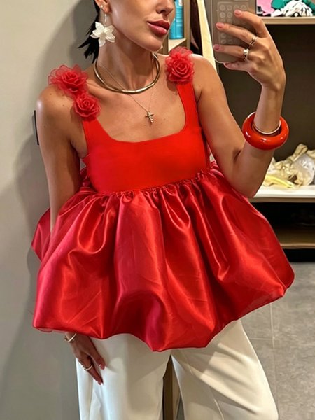 Elegant Plain 3D Floral Spaghetti Blouse, Red, Blouses and Shirts
Elegant Plain 3D Floral Spaghetti Blouse, Red, Blouses and Shirts