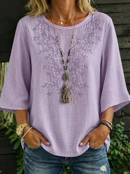 Crew Neck Half Sleeve Floral Printing Regular Micro-Elasticity Regular Fit Blouse For Women, Purple, Blouses
Crew Neck Half Sleeve Floral Printing Regular Micro-Elasticity Regular Fit Blouse For Women, Purple, Blouses