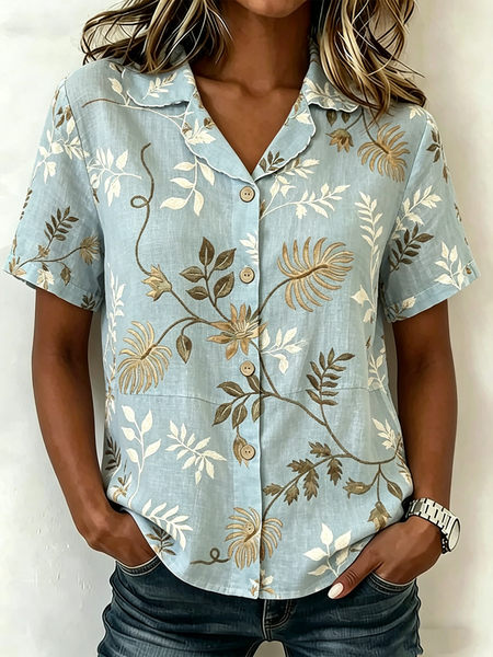 Shawl Collar Short Sleeve Floral Lightweight Loose Shirt For Women, Cyan, Shirts
Shawl Collar Short Sleeve Floral Lightweight Loose Shirt For Women, Cyan, Shirts