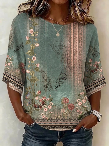 Crew Neck Half Sleeve Floral Printing Regular Micro-Elasticity Regular Fit Blouse For Women, Green, Blouses
Crew Neck Half Sleeve Floral Printing Regular Micro-Elasticity Regular Fit Blouse For Women, Green, Blouses