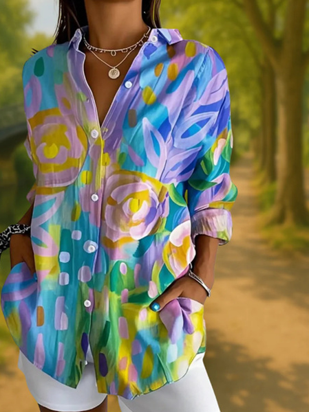 Shawl Collar Long Sleeve Floral Regular Loose Shirt For Women, Multicolor, Shirts
Shawl Collar Long Sleeve Floral Regular Loose Shirt For Women, Multicolor, Shirts