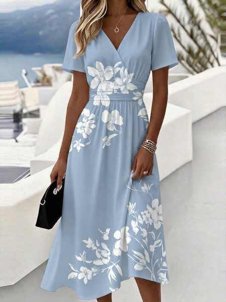 Women Floral Summer Dress V Neck Short Sleeve Beach Dress A-Line Dress, Blue, Dresses
Women Floral Summer Dress V Neck Short Sleeve Beach Dress A-Line Dress, Blue, Dresses