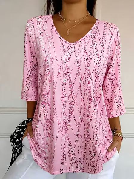 Women Abstract Three Quarter Sleeve Tee T-shirt V Neck Printing Casual Graphic Tee Spring/Fall Top, Pink, T-Shirts
Women Abstract Three Quarter Sleeve Tee T-shirt V Neck Printing Casual Graphic Tee Spring/Fall Top, Pink, T-Shirts