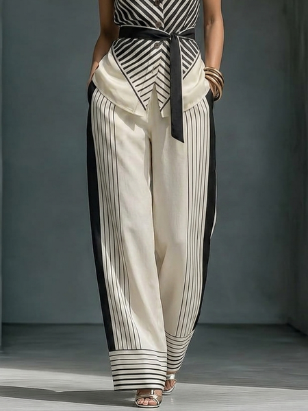 Urban Striped Printing Straight Pants, White, Pants
Urban Striped Printing Straight Pants, White, Pants