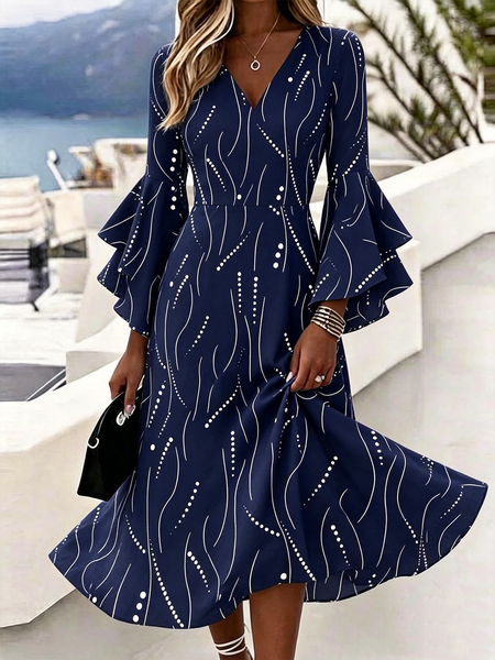 Women Striped Bell Sleeve Summer Dress V Neck Half Sleeve A-Line Dress, Navyblue, Dresses
Women Striped Bell Sleeve Summer Dress V Neck Half Sleeve A-Line Dress, Navyblue, Dresses