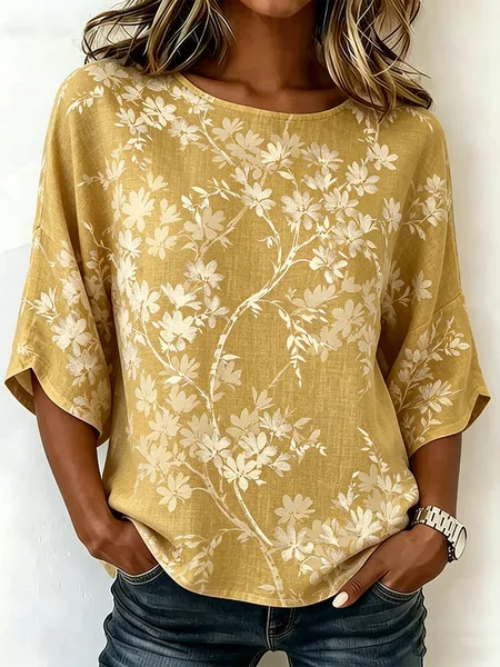 Crew Neck Half Sleeve Floral Lightweight Loose Shirt For Women, Yellow, Blouses
Crew Neck Half Sleeve Floral Lightweight Loose Shirt For Women, Yellow, Blouses