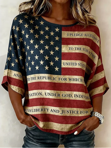 Crew Neck Half Sleeve Independence Day (Flag) Printing Regular Micro-Elasticity Regular Fit Blouse For Women, As picture, Blouses
Crew Neck Half Sleeve Independence Day (Flag) Printing Regular Micro-Elasticity Regular Fit Blouse For Women, As picture, Blouses