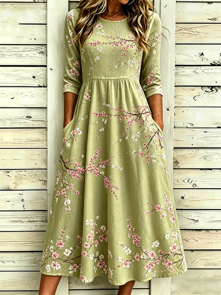 Women Floral Summer Dress Half Sleeve A-Line Dress, Green, Dresses
Women Floral Summer Dress Half Sleeve A-Line Dress, Green, Dresses