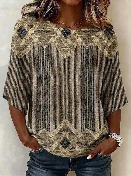 Crew Neck Half Sleeve Abstract Printing Regular Micro-Elasticity Regular Fit Blouse For Women, Brown, Blouses
Crew Neck Half Sleeve Abstract Printing Regular Micro-Elasticity Regular Fit Blouse For Women, Brown, Blouses