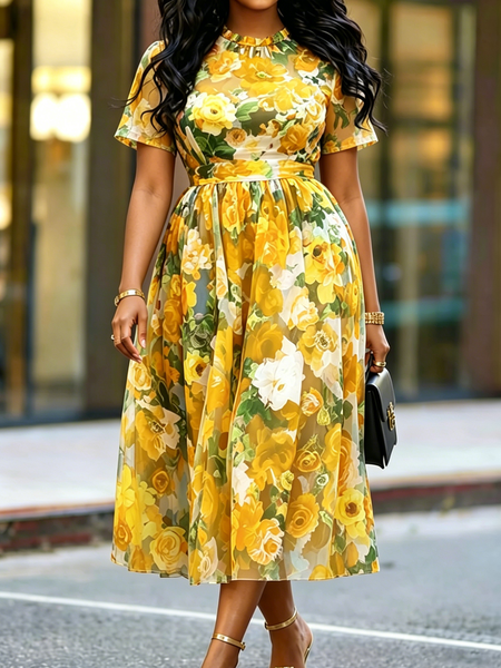 Elegant Floral Lotus Leaf Collar Maxi Dress, As picture, Midi Dresses
Elegant Floral Lotus Leaf Collar Maxi Dress, As picture, Midi Dresses