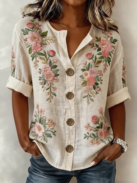 Stand Collar Long Sleeve Floral Buckle Regular Micro-Elasticity Regular Fit Shirt For Women, Apricot, Shirts
Stand Collar Long Sleeve Floral Buckle Regular Micro-Elasticity Regular Fit Shirt For Women, Apricot, Shirts