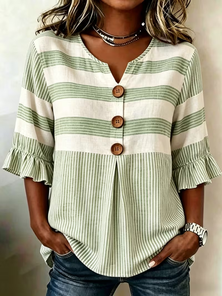 V Neck Half Sleeve Striped Printing Regular Micro-Elasticity Regular Fit Blouse For Women, Green, Blouses
V Neck Half Sleeve Striped Printing Regular Micro-Elasticity Regular Fit Blouse For Women, Green, Blouses