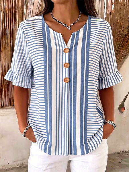 Half Sleeve Striped Lightweight Loose Shirt For Women, Blue, Blouses
Half Sleeve Striped Lightweight Loose Shirt For Women, Blue, Blouses