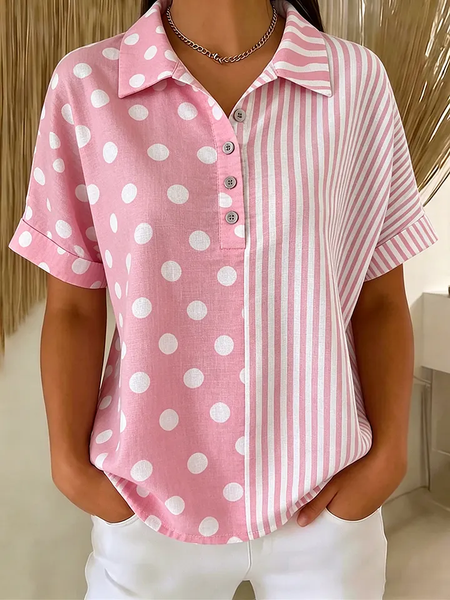 Vintage Striped Polo Collar Short Sleeve T-shirt, Pink, T-shirts
Vintage Striped Polo Collar Short Sleeve T-shirt, Pink, T-shirts